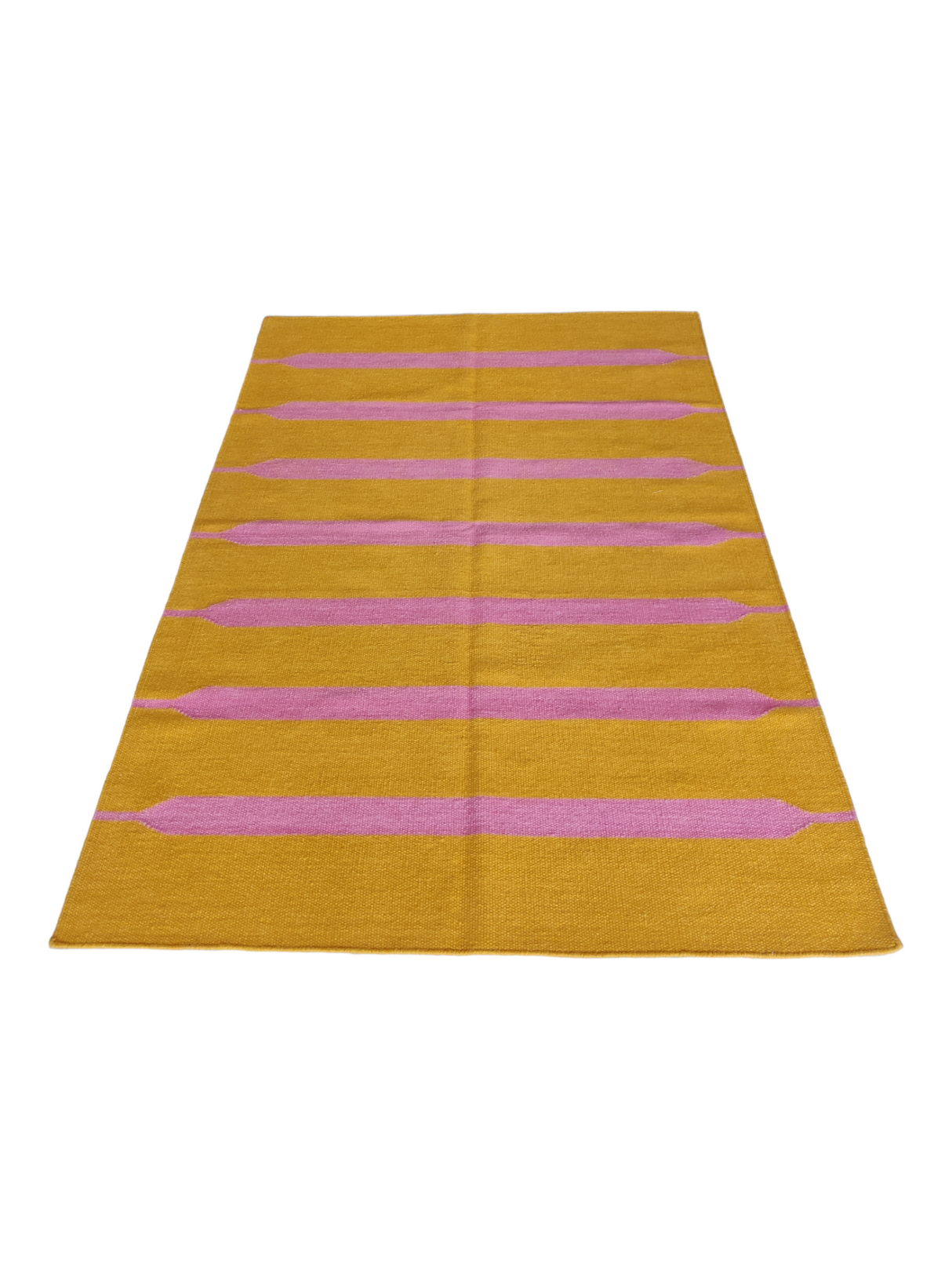 Kilim Flatweave Rug,Yellow Purple Indian Reversible Cotton Wool Rug