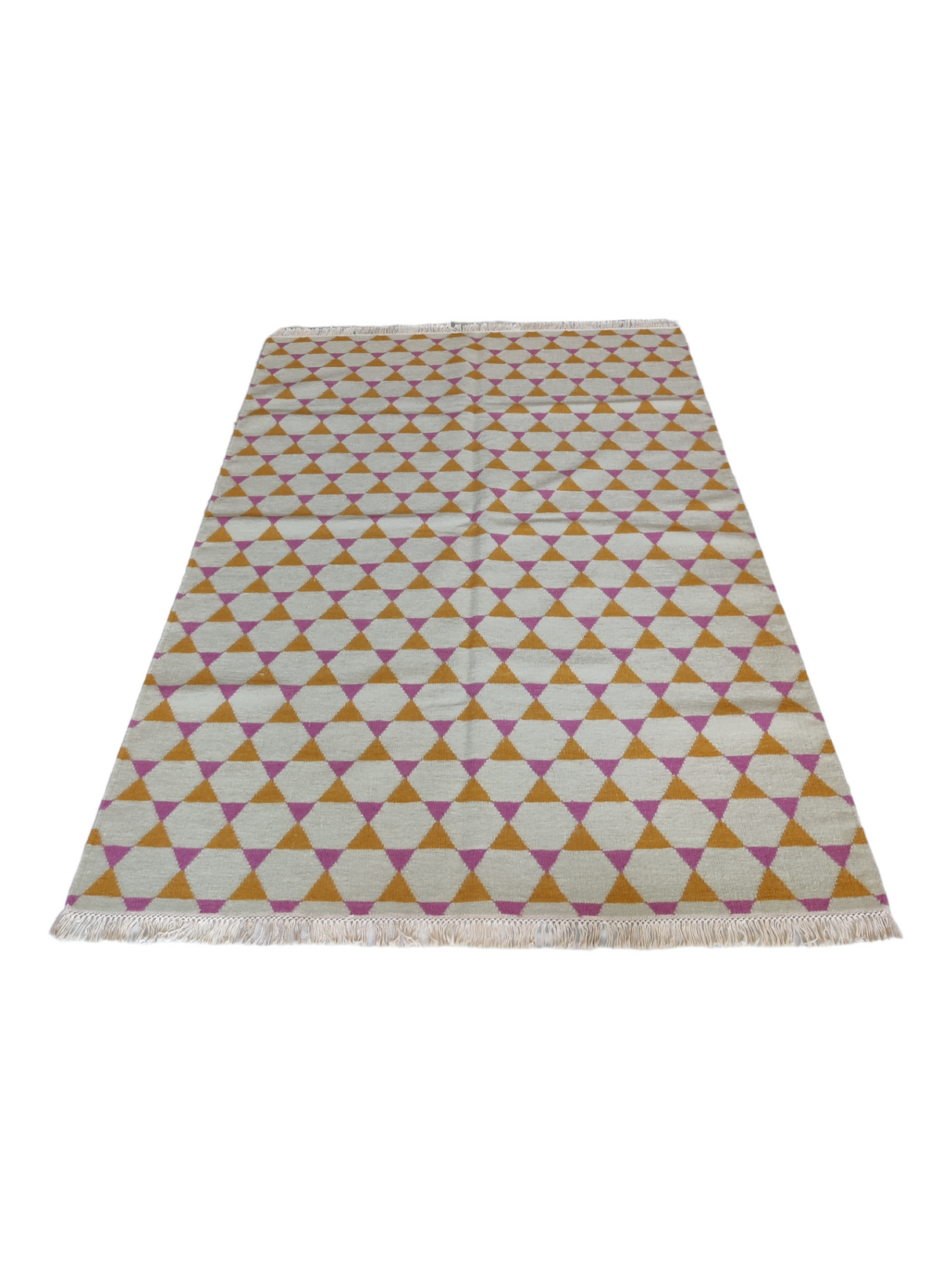 Natural Jute Kilim Dhurrie Rugs,Yellow And White Hand-Woven Designer Cotton Wool Rug