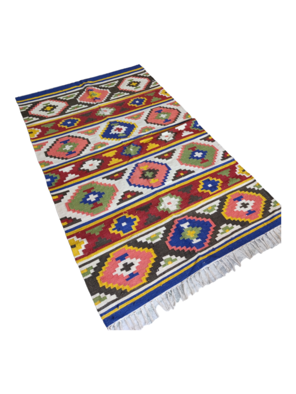 Kilim Flatweave Colorful Area Rug Multicolor Handmade Cotton Wool Rug