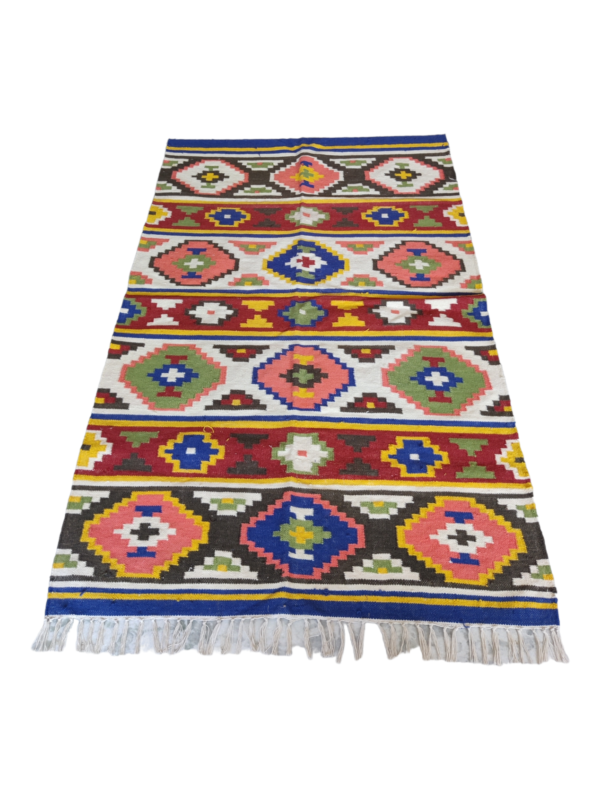 Kilim Flatweave Colorful Area Rug Multicolor Handmade Cotton Wool Rug
