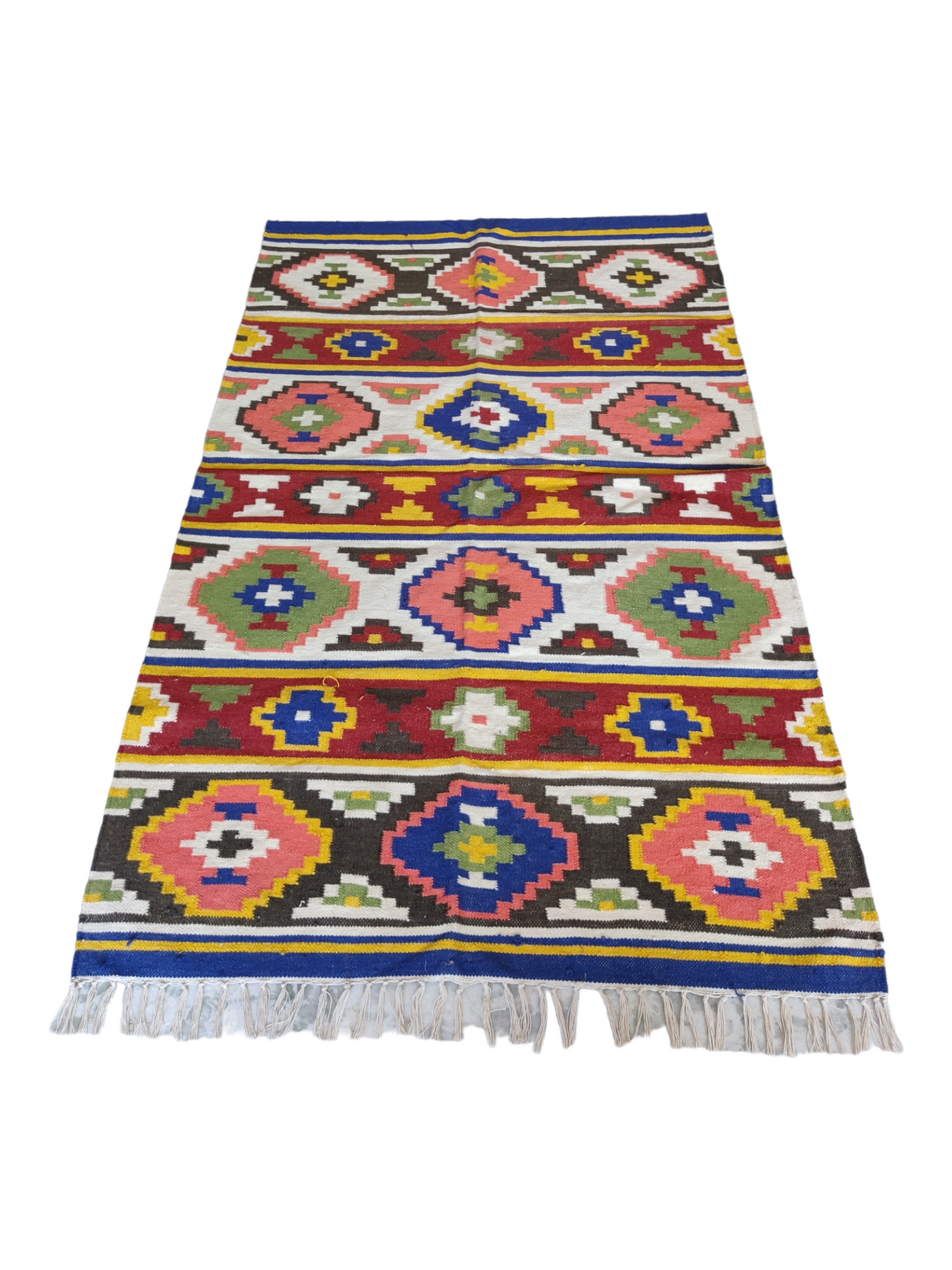 Kilim Flatweave Colorful Area Rug Multicolor Handmade Cotton Wool Rug