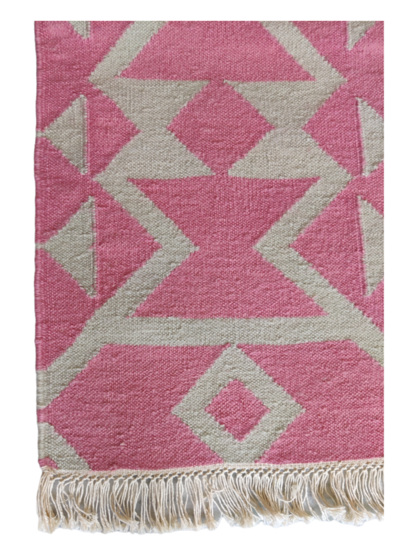 Natural Cotton Wool Kilim Dhurrie Rug Vintage Pink Handmade Cotton Wool Rug