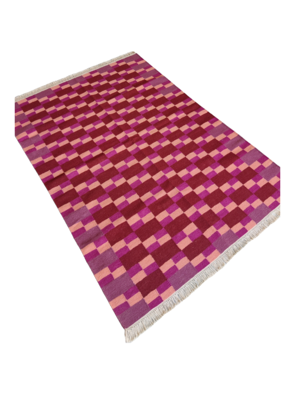Handmade Purple Rust Color Woven Kitchen Natural Wool Kilim Dhurrie Rugs