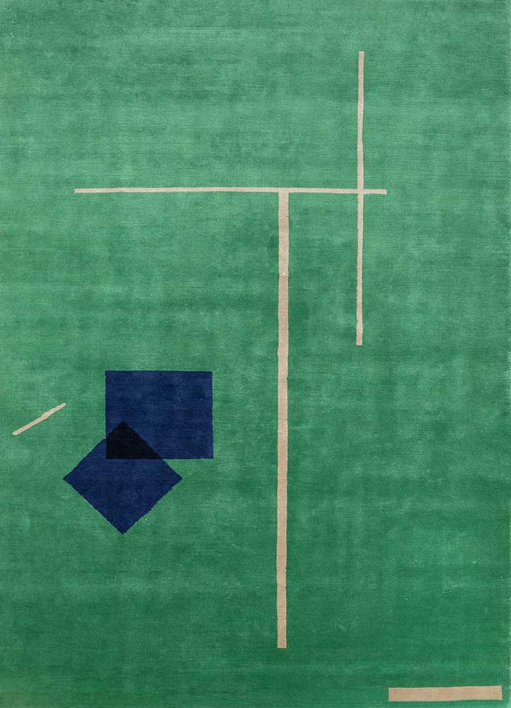 Marine Green And Soft Beige Hand Knotted Bamboo Silk Wool Rug