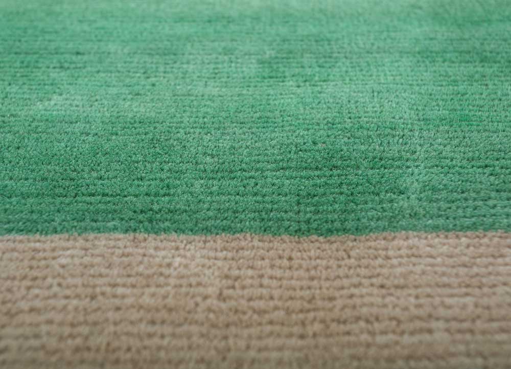 Marine Green And Soft Beige Hand Knotted Bamboo Silk Wool Rug