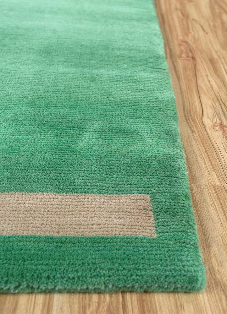 Marine Green And Soft Beige Hand Knotted Bamboo Silk Wool Rug