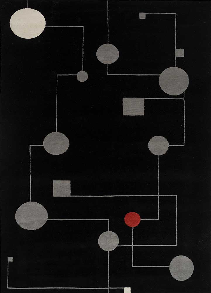 Sthir, Ebony/Stone Gray Hand Knotted Bamboo Silk Wool Rug