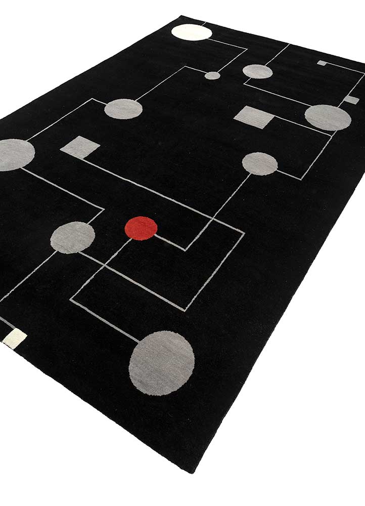 Sthir, Ebony/Stone Gray Hand Knotted Bamboo Silk Wool Rug