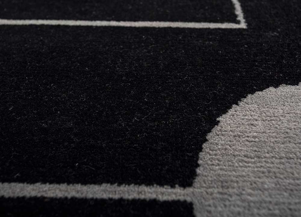 Sthir, Ebony/Stone Gray Hand Knotted Bamboo Silk Wool Rug