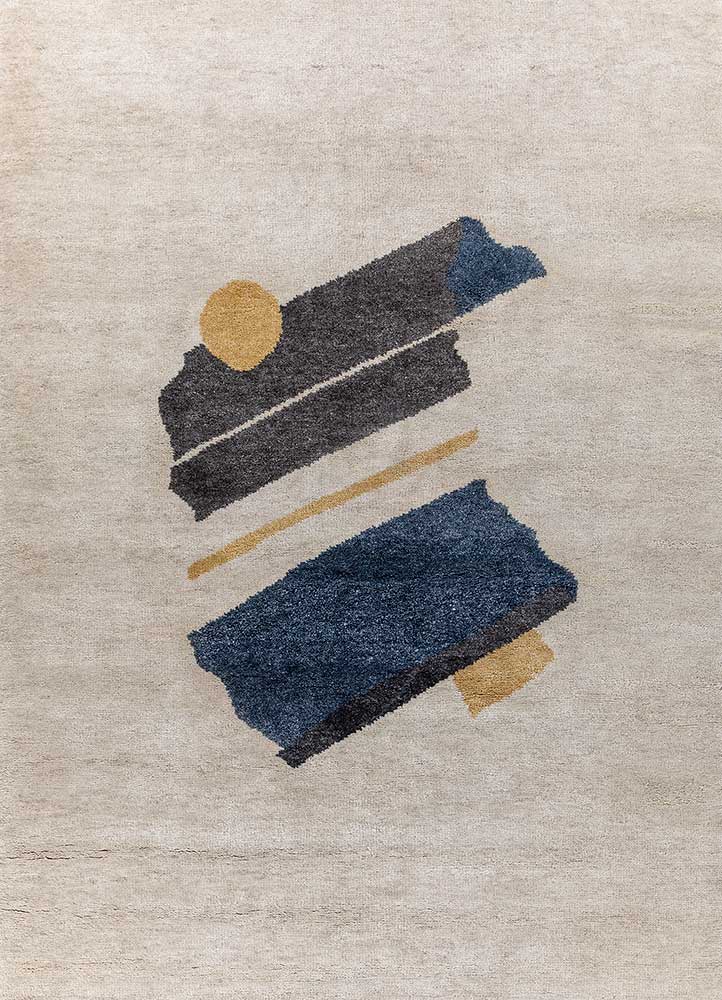 Sthir, Medium Tan/Alaskan Blue Hand Knotted Rugs