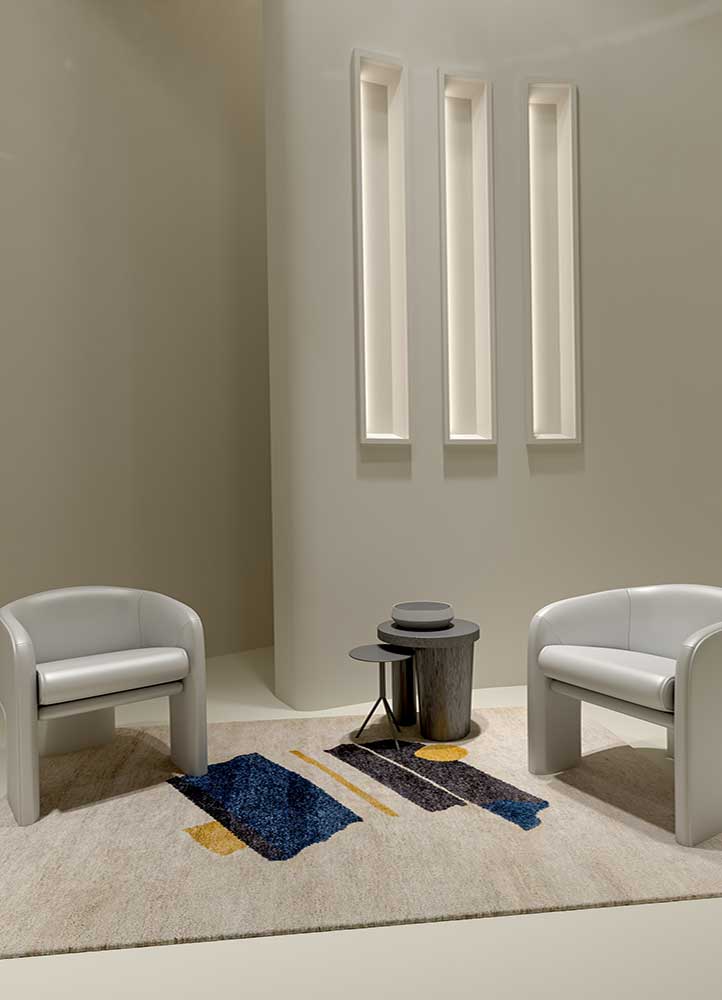 Sthir, Medium Tan/Alaskan Blue Hand Knotted Rugs