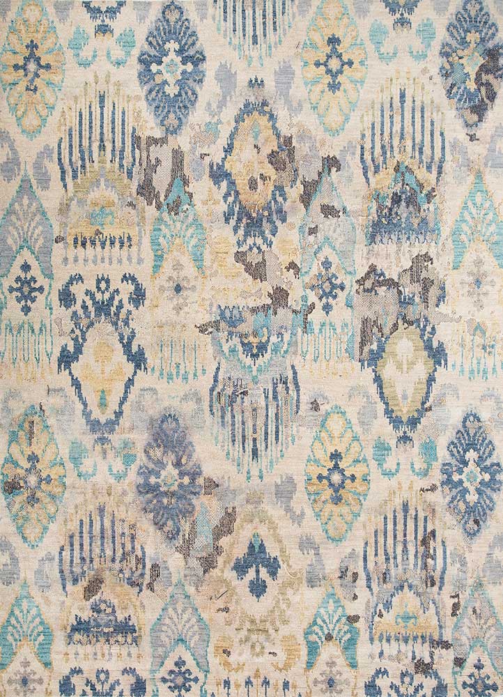 Savana Antique White/Evening Blue Hand Knotted Traditional Rugs