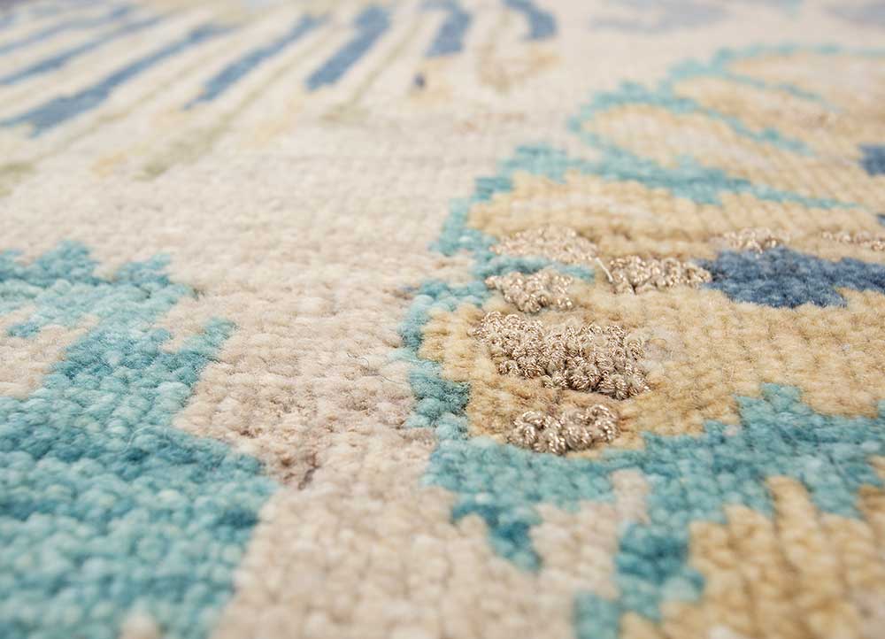 Savana Antique White/Evening Blue Hand Knotted Traditional Rugs