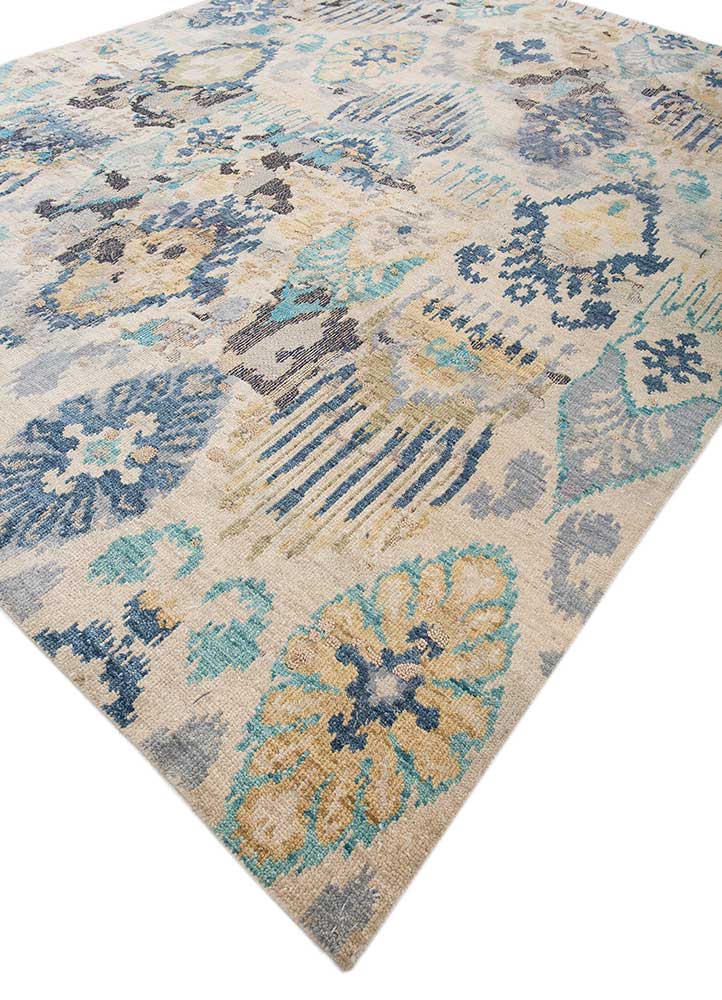 Savana Antique White/Evening Blue Hand Knotted Traditional Rugs