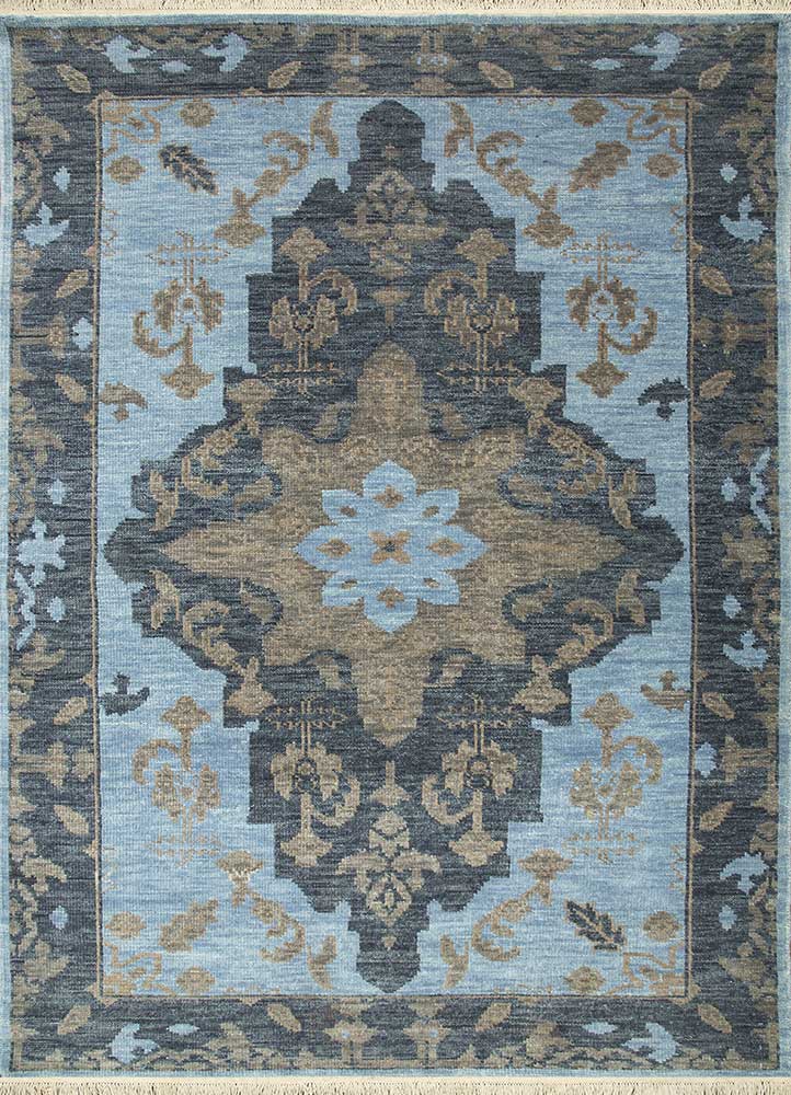 Milky Blue/Deep Blue Hand Knotted Heriz Rugs
