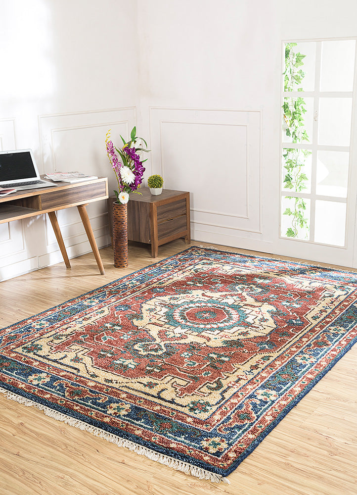 Savana Medium Ruby/Navy Blue Hand Knotted Rugs