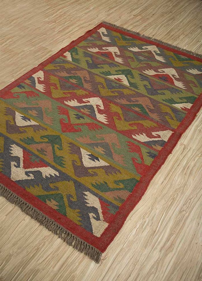 Handmade Kilim Rugs, Orange And Turquoise Jute Kilim Wellesley Rug