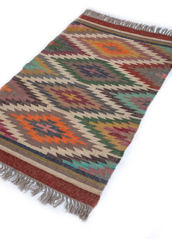 Boho Wool Jute Kilim Rug, Jute Kilim West Field Rug