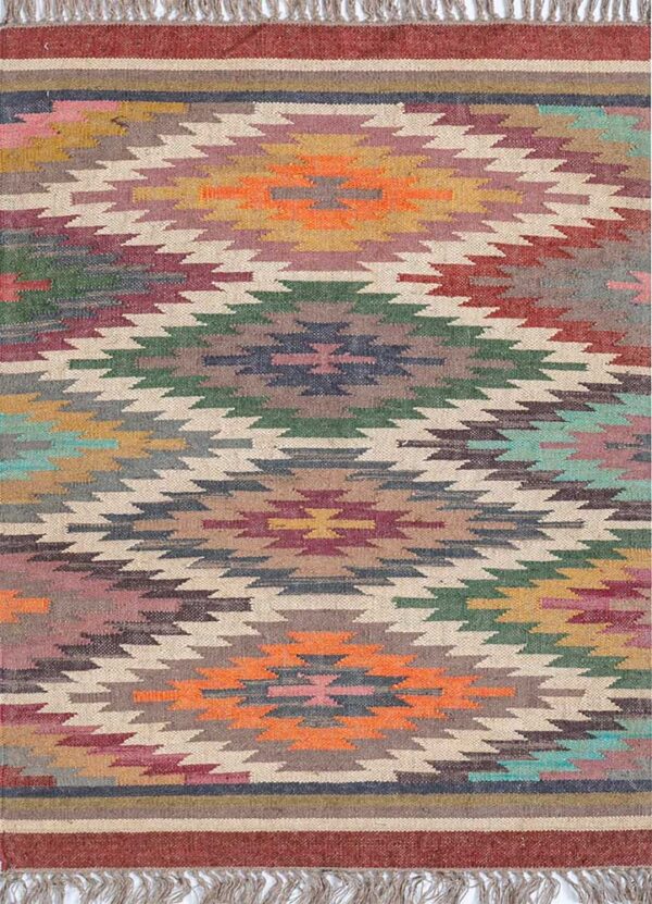 Boho Wool Jute Kilim Rug, Jute Kilim West Field Rug