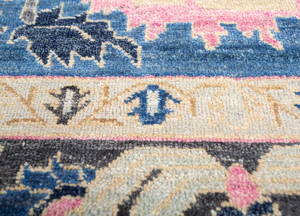 Savana Bijou Blue/Coral Essence Hand Knotted Antique Rugs