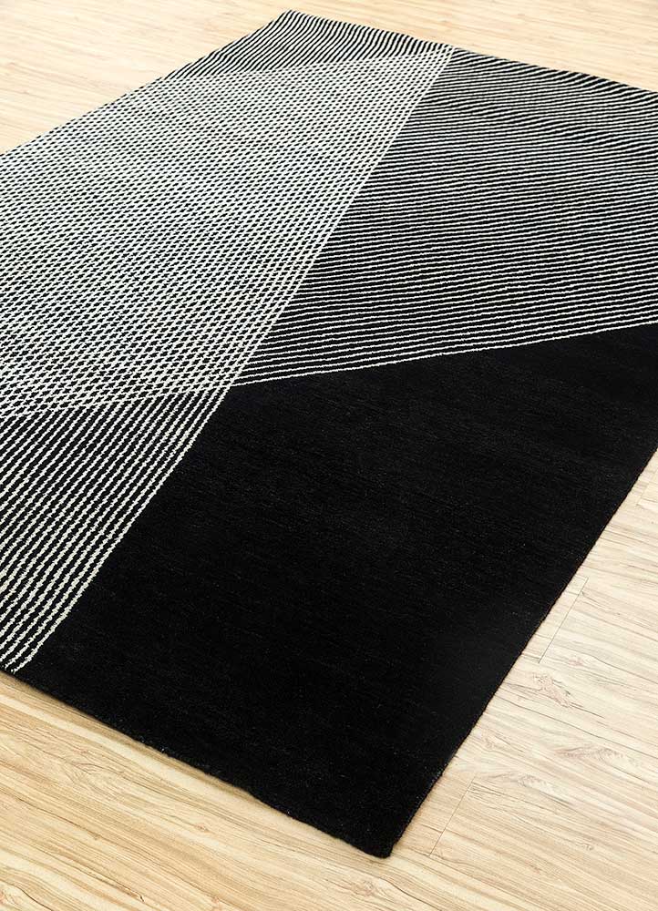 Sthir, Ebony/Antique White Hand Knotted Heriz Rugs