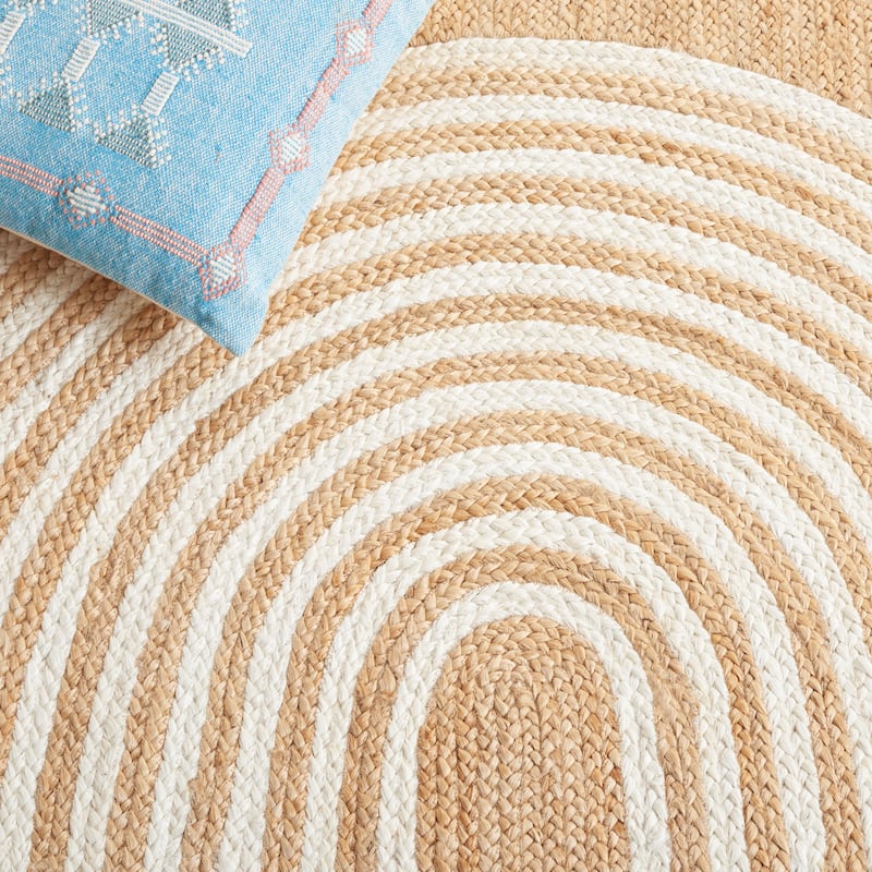 Handwoven Natural Jute Rug with Border – Rustic Braided Floor Decor