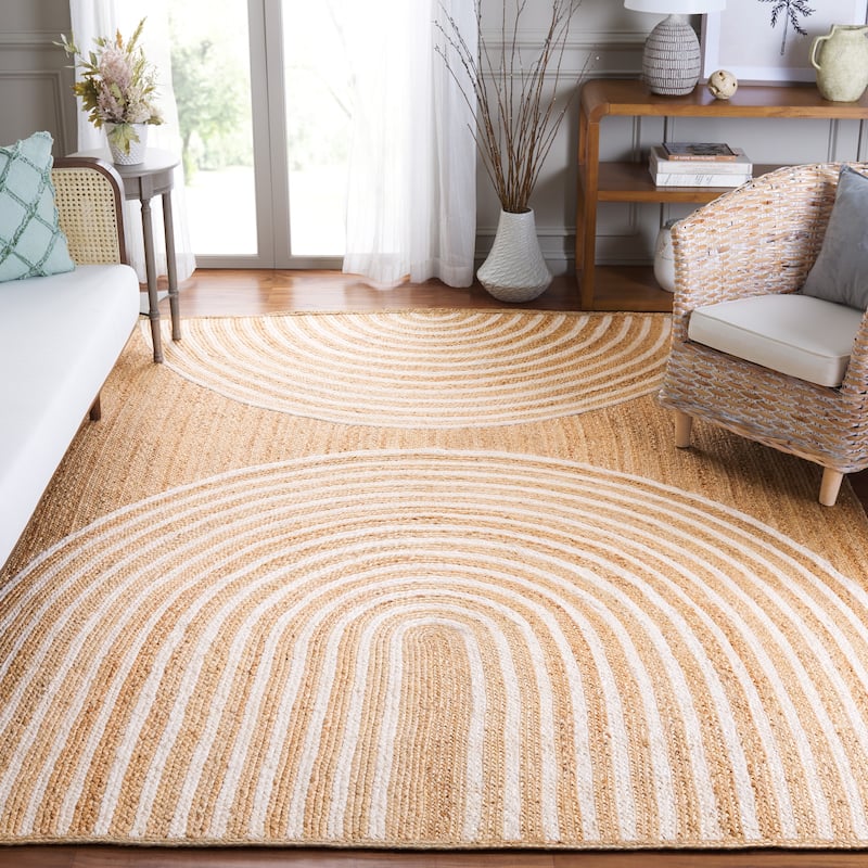 Handwoven Natural Jute Rug with Border – Rustic Braided Floor Decor