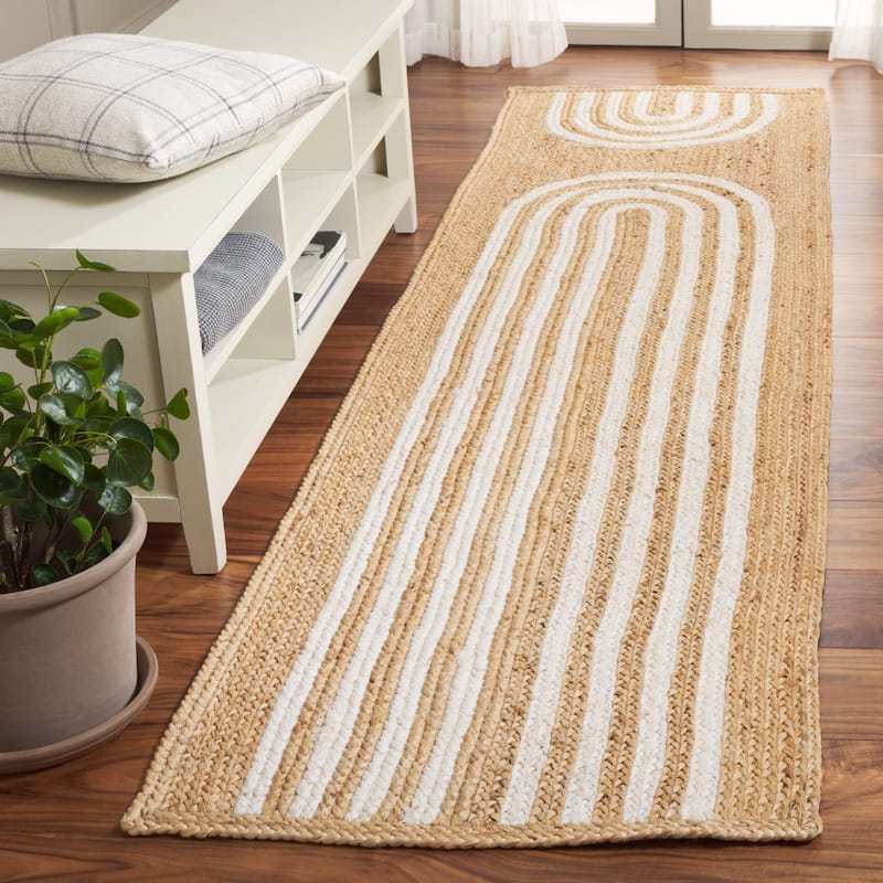 Handwoven Natural Jute Rug with Border – Rustic Braided Floor Decor