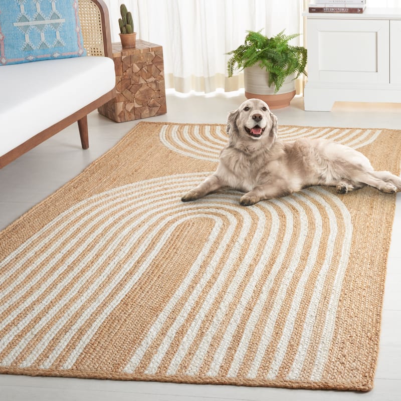 Handwoven Natural Jute Rug with Border – Rustic Braided Floor Decor