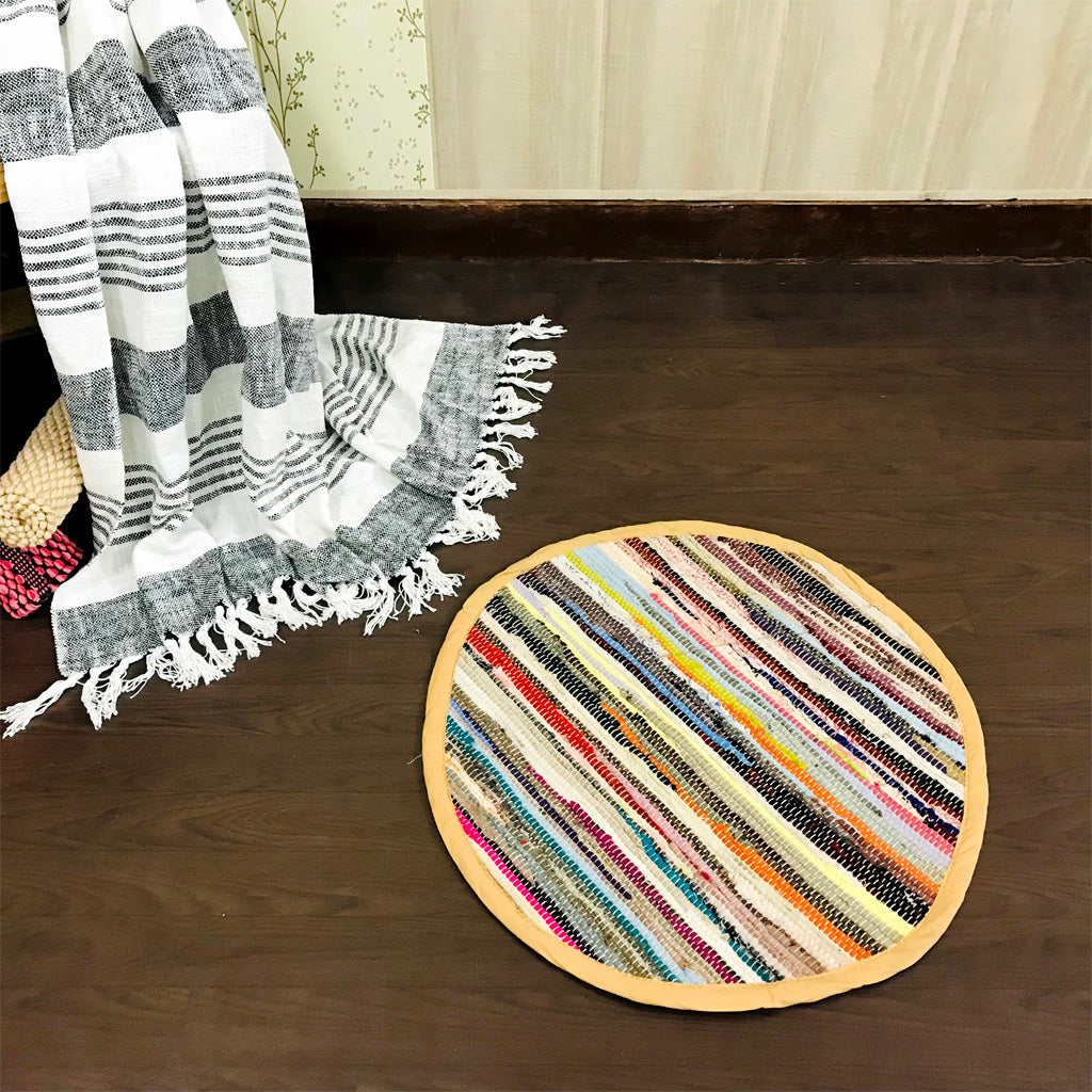 Natural Fiber Round Rug, Round Braided Cotton Jute Rug