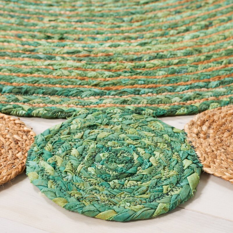 Handwoven Green Jute Cotton Rug – Eco-Friendly Natural Area Rug