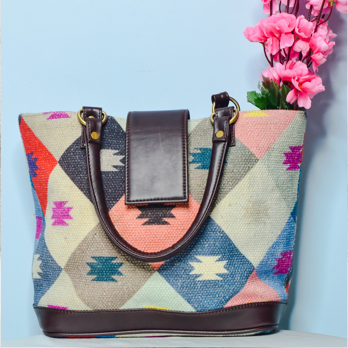 Handmade Indian Dhurrie Bags,Colorful Box Handbag