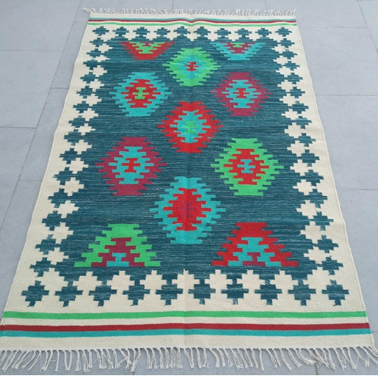 Colorful Cotton Wool Kilim Rug Designer Rug