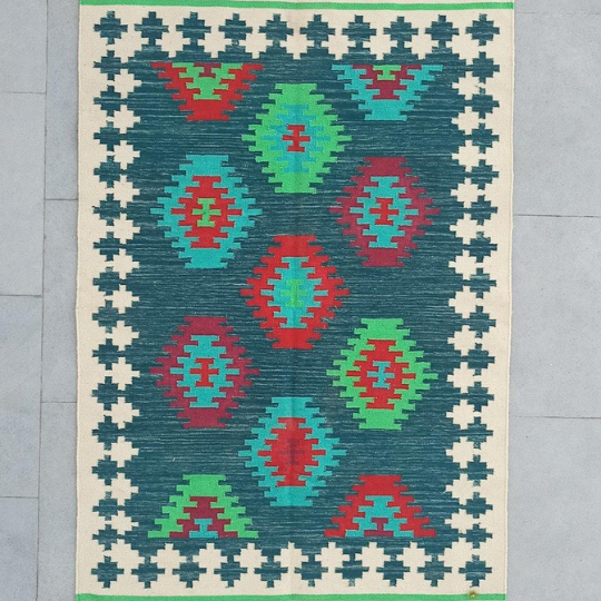 Colorful Cotton Wool Kilim Rug Designer Rug