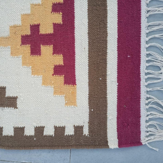 Boho Wool Cotton Kilim Rug Handmade Floor Rug