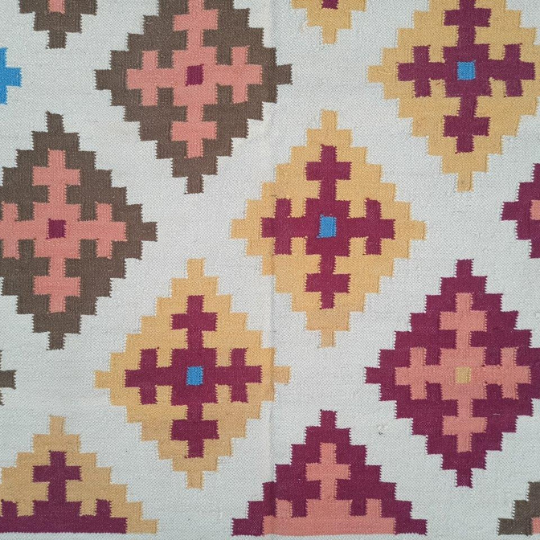 Boho Wool Cotton Kilim Rug Handmade Floor Rug