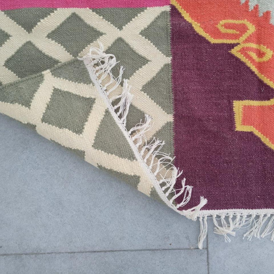 Boho Wool Cotton Kilim Rug Handmade Floor Rug