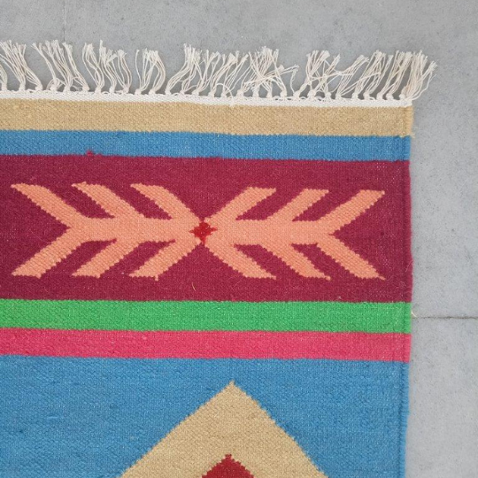 Kilim Dhurrie Rugs, Living Room Multicolor Cotton Wool Rug