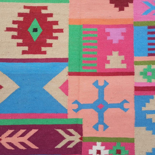 Kilim Dhurrie Rugs, Living Room Multicolor Cotton Wool Rug