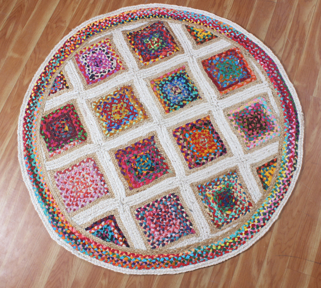 Multicolor Round Jute Rug – Handmade Natural Rug for Outdoor & Indoor Use