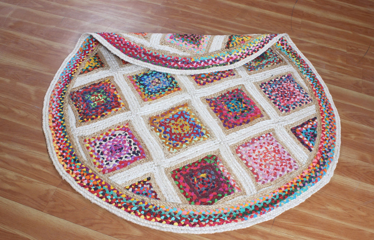 Multicolor Round Jute Rug – Handmade Natural Rug for Outdoor & Indoor Use