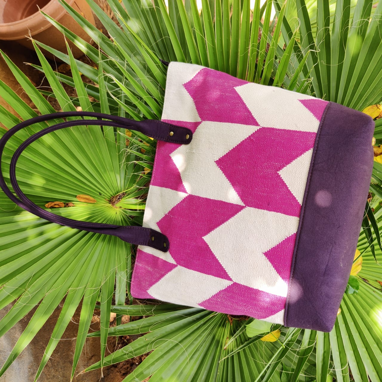 Cotton Dhurrie Shoulder Bag,Drak Pink,Handwoven Dhurrie Bags