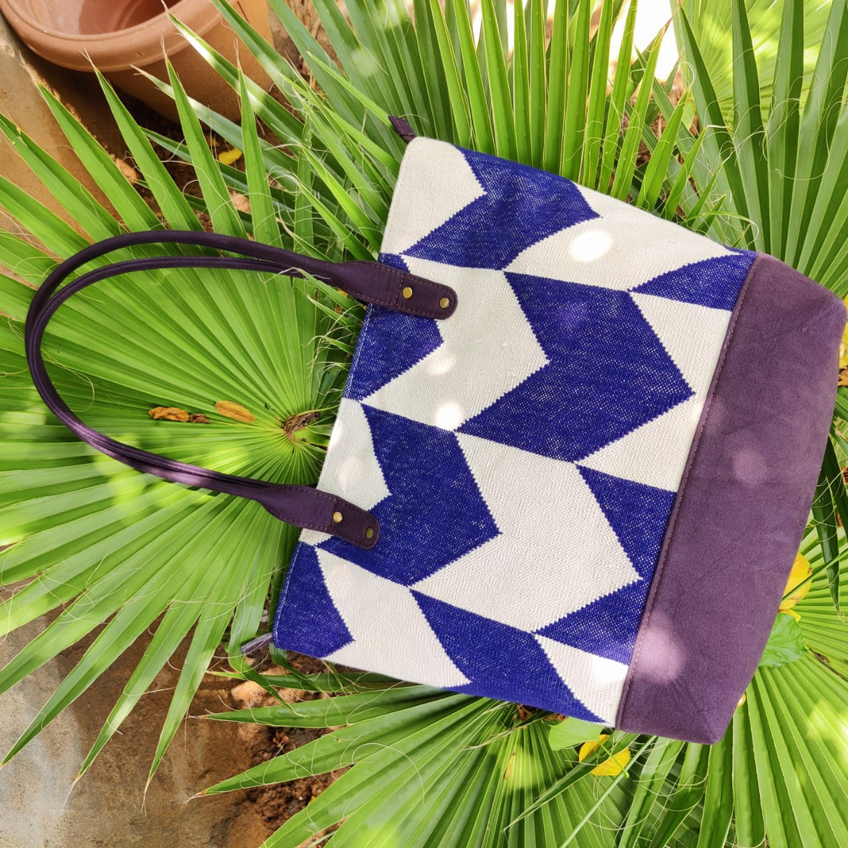 Cotton Woven Dhurrie Shoulder Bag,Blue,Handmade Dhurrie Bags