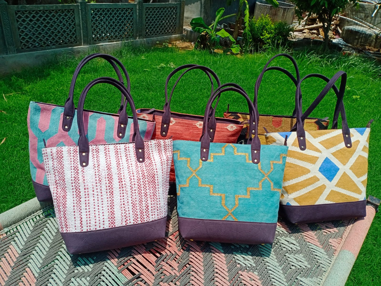 Cotton Dhurrie Shoulder Bag,Pink,Eco-Friendly Cotton Bags