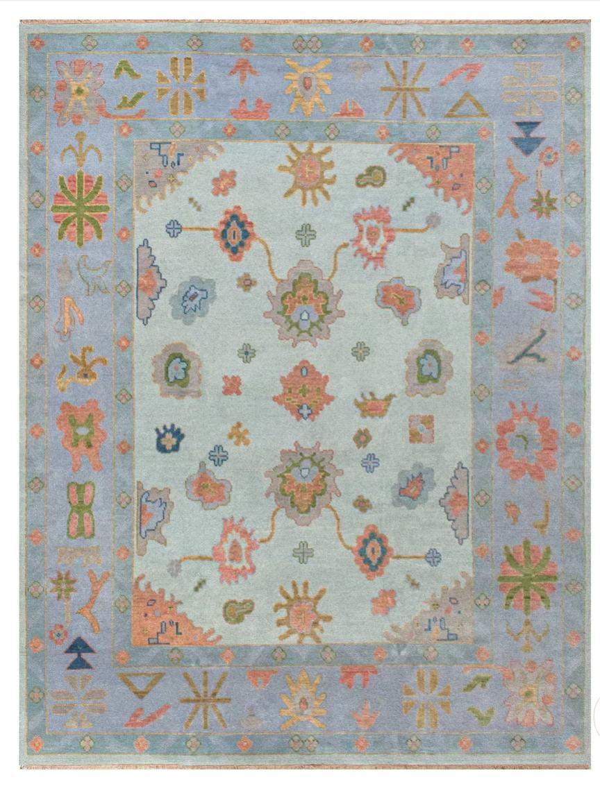 Wool Rug for Living Room With Abstract Design Luxury Oushak Indian Carpet