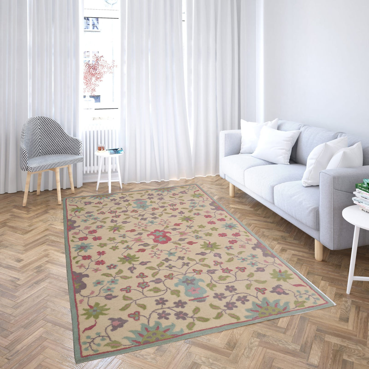 Wool Tufted Designer Bedroom Rug,Multicolor