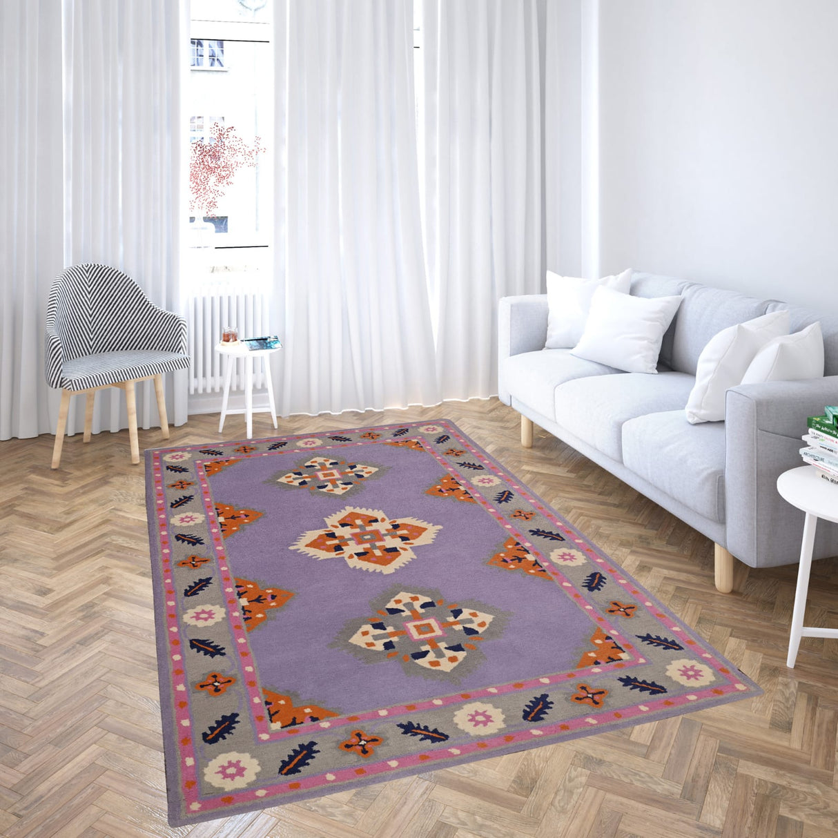 Wool Tufted Designer Bedroom Rug,Pink