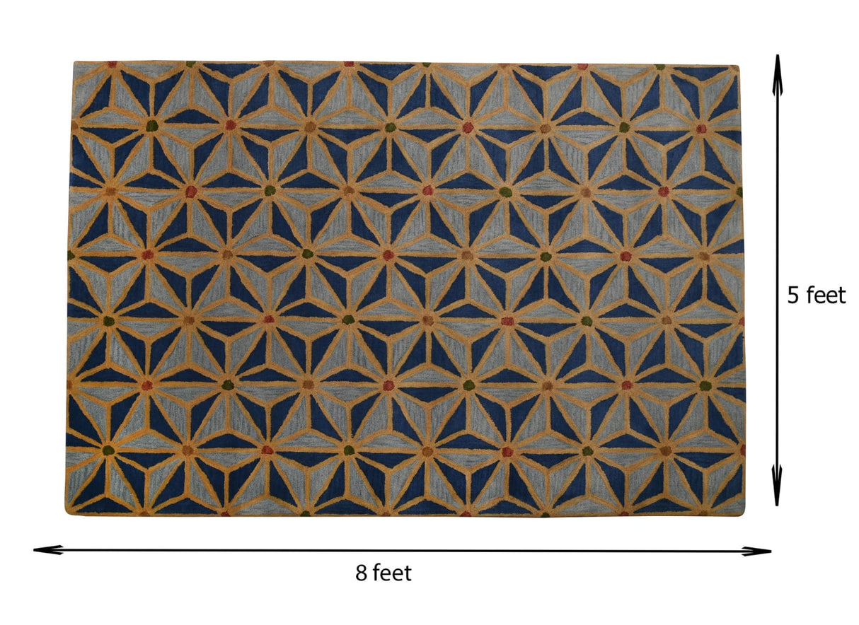 Wool Tufted Home Decor Area Rug, Blue & Grey