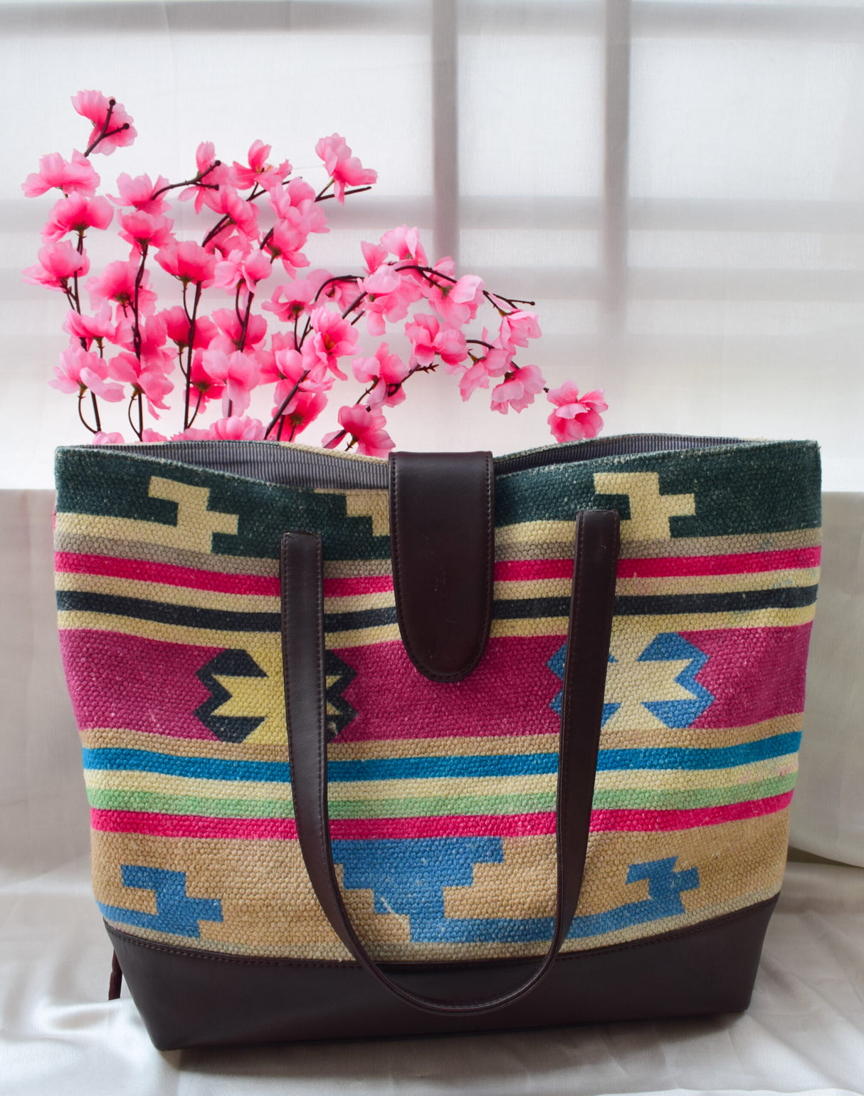 Traditional Indian Dhurrie Bags,The Colorful Melody Tote Bag