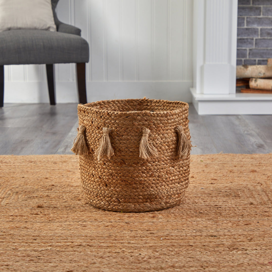 Natural Hand-Woven Jute Basket With Tassels
